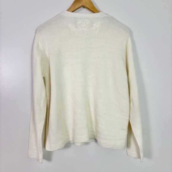 Vintage 90s Classic Elements Embroidered Cardigan Sweater Women's M Ivory Floral - Picture 4 of 16